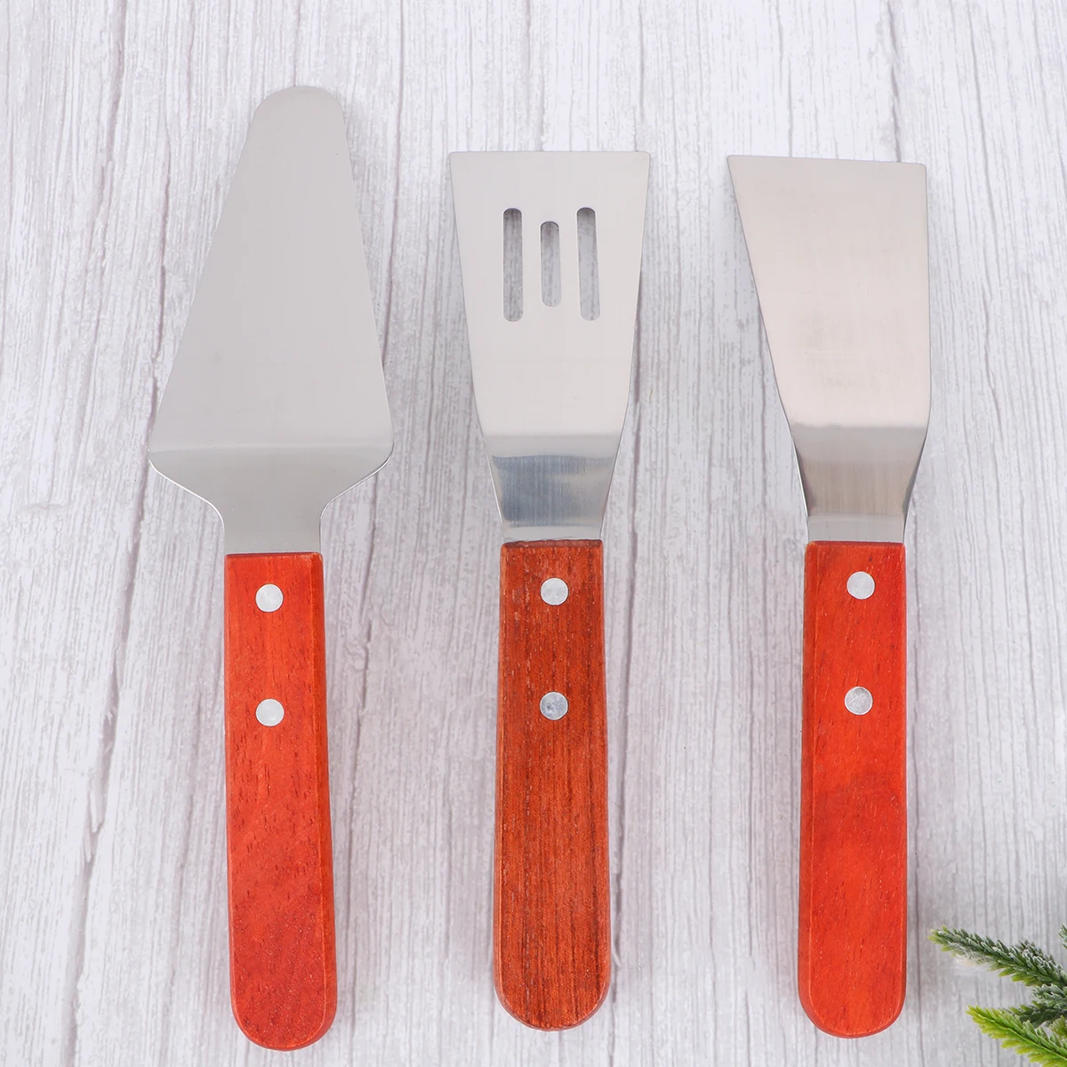 

3Pcs Cake Spatula Set Stainless Steel Hollow Shovel Pizza Server Steak Triangle Wooden Handle Baking Pastry Tool