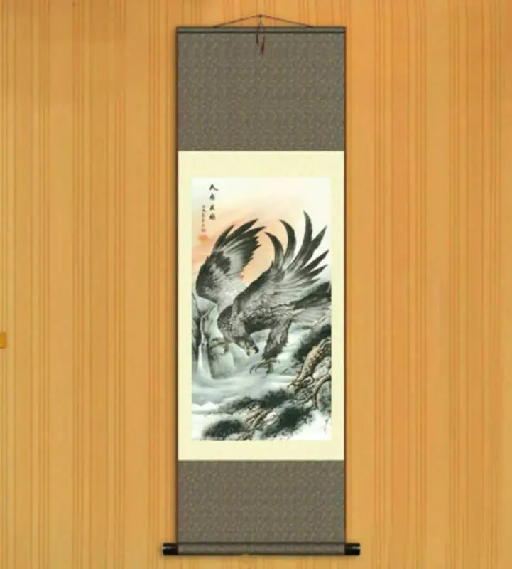 Silk Scroll Painting Gongbi Sumi-e Hawk Eagle Portraits Home Decoration S098