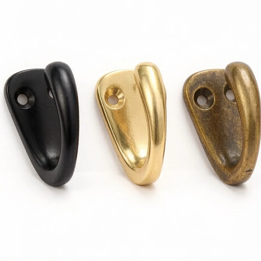 Minimalist Brass Wall Mounted Hook Durable Drilled Coat Robe Hook Curved Retro Vintage Hanger Bathroom Kitchen