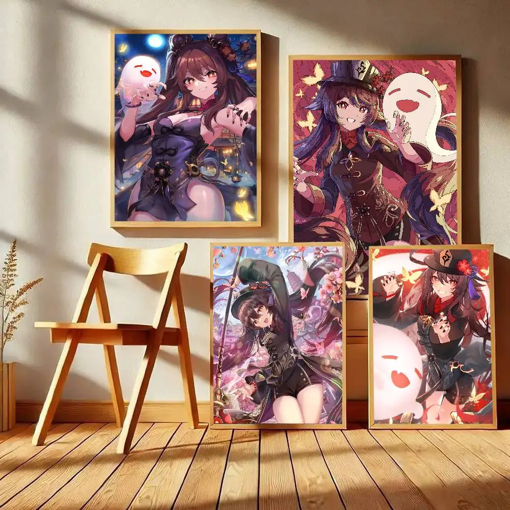 Genshin Impact Hu Tao Game Poster Art With Prints Home Bedroom Living Room Decoration Gift