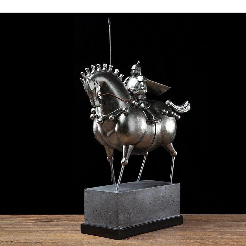 Silver Knights Sculpture Crafts Characters Resins Furnishings Desk Decoration Ornaments Cavalry Statue