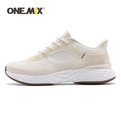 ONEMIX-Chaussures de course en maille respirante pour hommes et femmes, baskets épaisses, baskets Marathon, chaussures de tennis, blanc ivoire