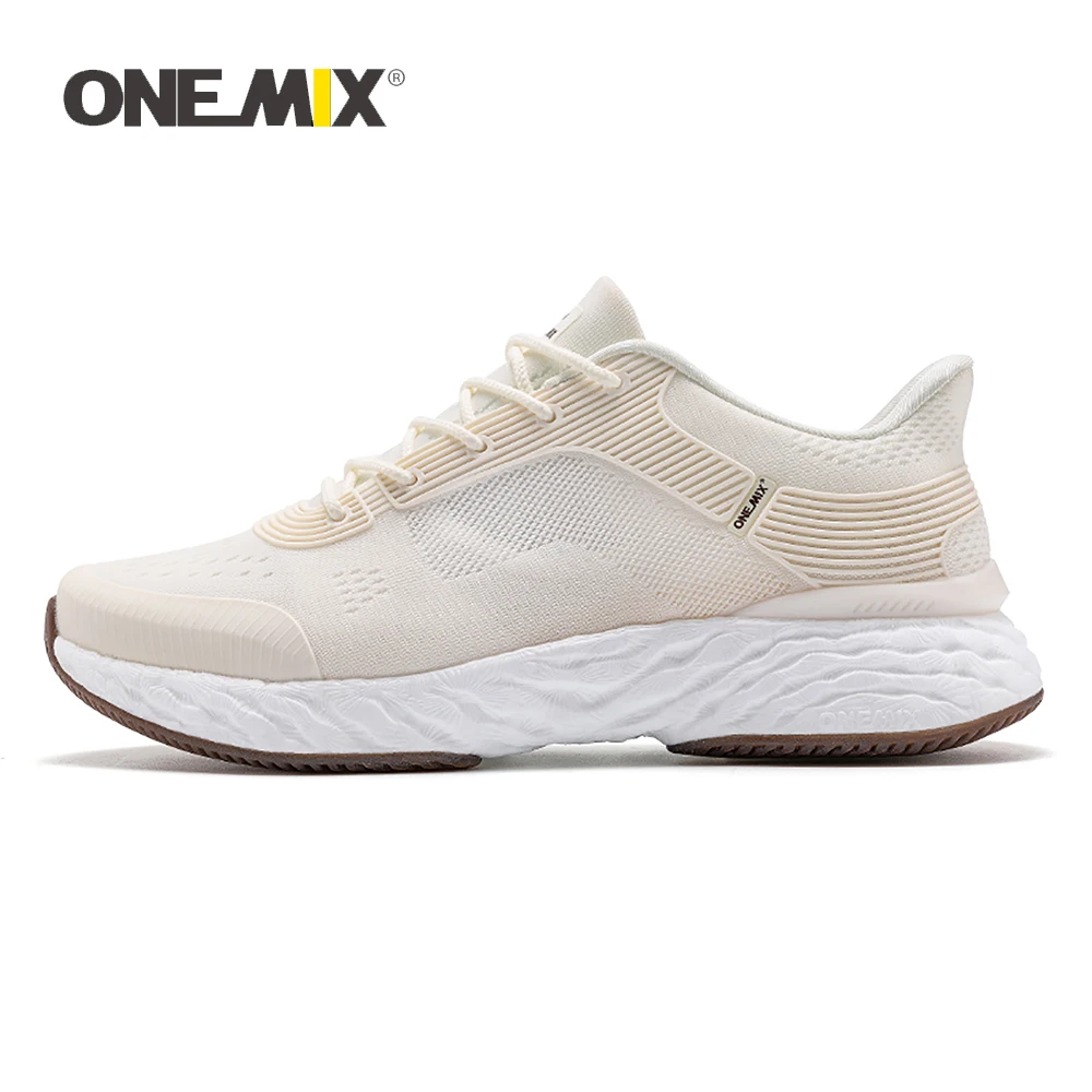 ONEMIX kość słoniowa białe buty do biegania dla mężczyzn grube trampki maraton trenerzy obuwie oddychająca siateczka damskie buty do chodzenia tenis