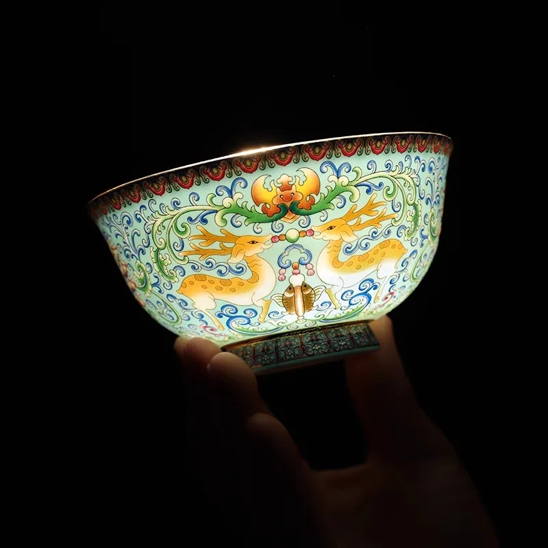 

Fortune Elk Enamel Colored Porcelain Bowl Chinese Dishes Home Jingdezhen Tableware Bone China High-grade Gift Bowl