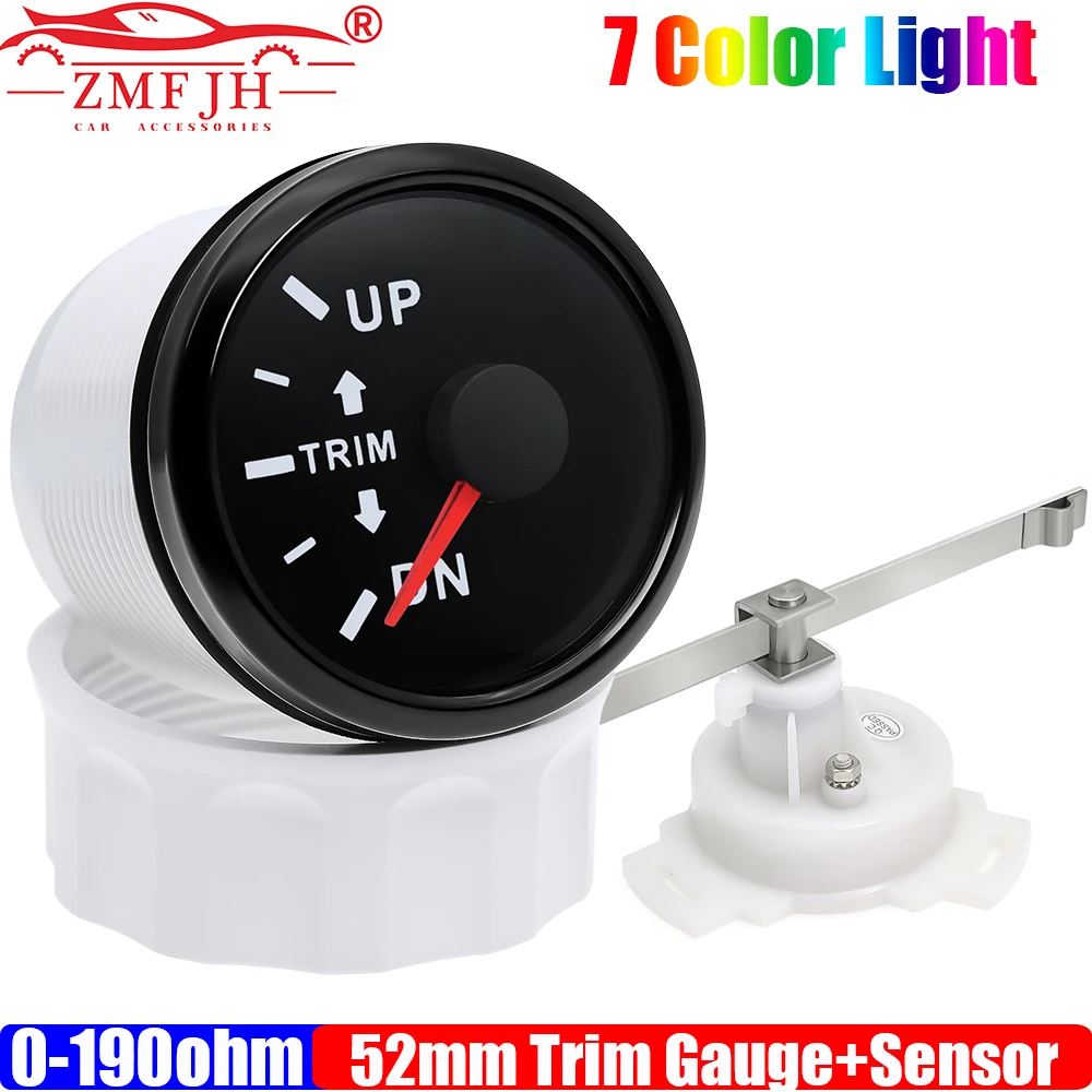 ZMFJH Boat Trim Gauge for Inboard Outboard Engine 52mm Marine Trim Tilt Indicator Meter+Sensor Right Left Display DN~UP 7 Color