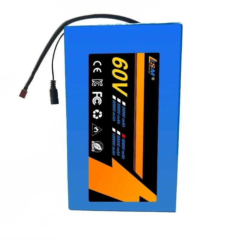 Batteria agli ioni di litio 60V 40Ah 16S6P 18650 Batterie per elettroutensili da 2500 W Batterie di backup per esterni + caricabatterie da 67,2 V