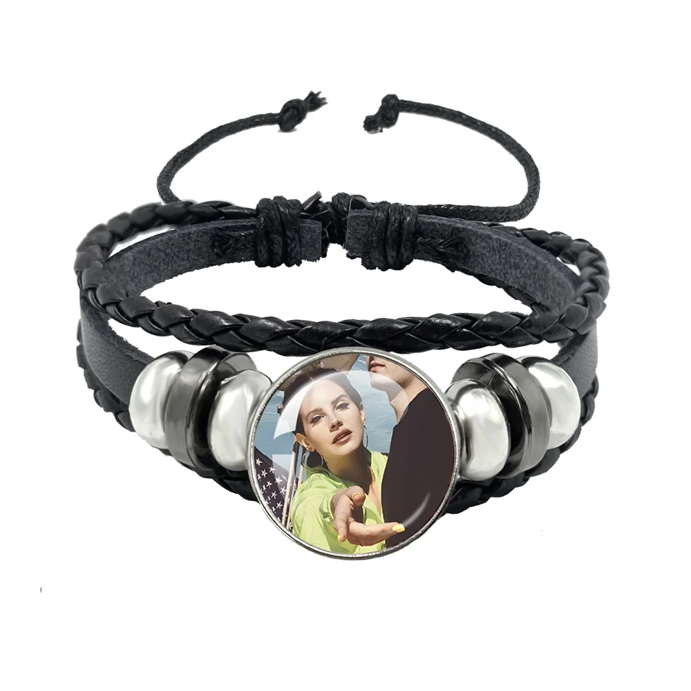 Lizzy Grant Lana Del Rey Black Leather Rope Bracelet Art Multilayer Braided Bracelets Bangles Handmade Charm Jewelry Fans Gift