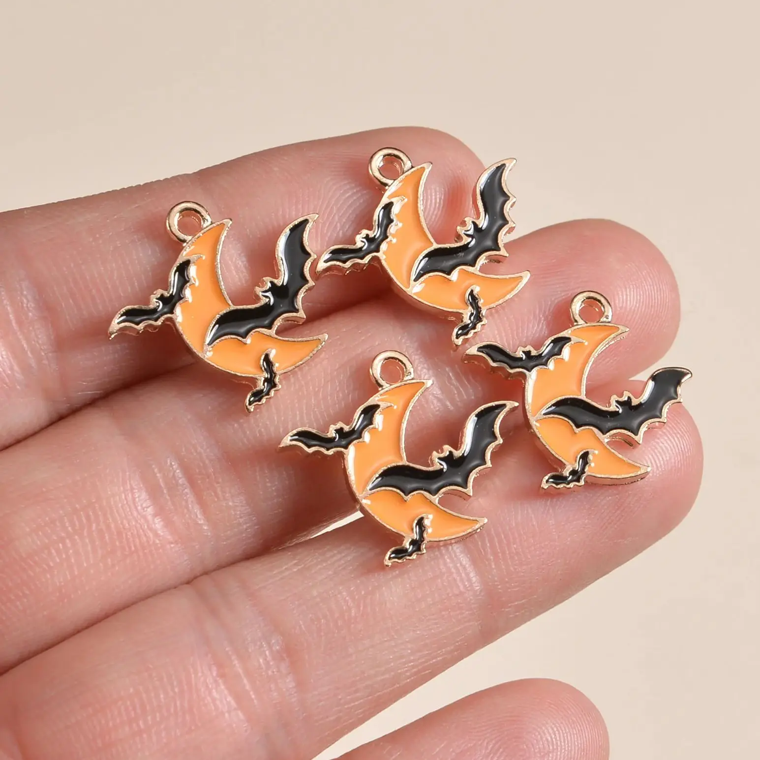 10Pcs Enamel Crow Moon Charms for DIY Cartoon Earrings Pendant Necklace Jewelry Making Halloween Ornaments