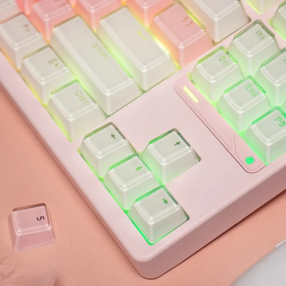 GEFENSI Crystal Jelly OEM Keycap Set PBT 123 Keys Double Layer Translucent Pink For MX Switch 60/84/90/104/108 Mechanical Keyboa