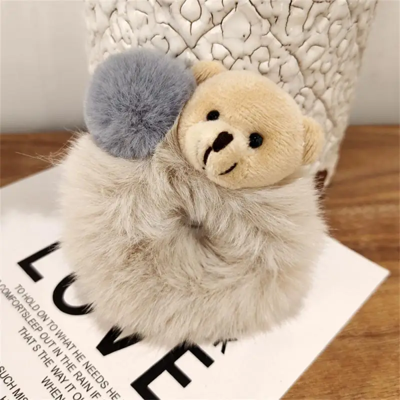 Fashion Elastic Faux Rabbit Fur Hair Rope For Women Girls Korea Cute Plush Bear Hair Band Scrunchies Hair Ring Hair Accessories