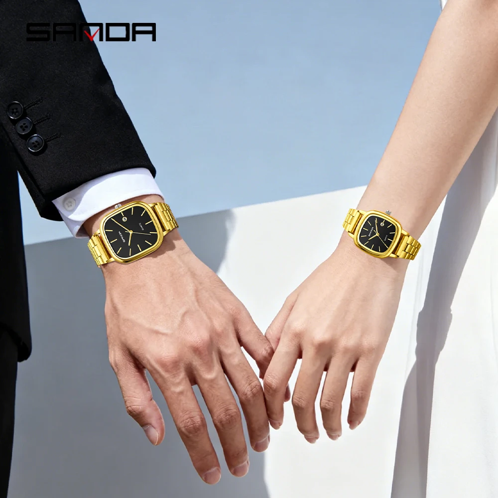 SANDA 2026 Couple Quartz Watch Men's and Women's Square Watch 3ATM