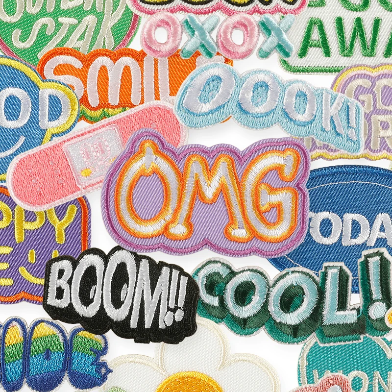 22 Stück Buchstaben selbstklebende bestickte Eisen auf Patches zum Nähen von Kleidung süße Jacke Kinder DIY Lot Stoffe Aufkleber Pack Thermal – Detail 5