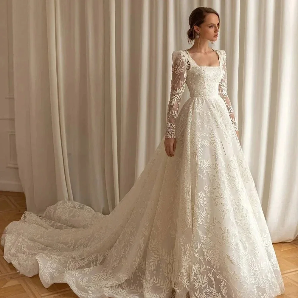 

Customized Appliques Lace Long Sleeve Sexy Wedding Dresses For Women Made Vestidos Elegantes Feminino A Line2025
