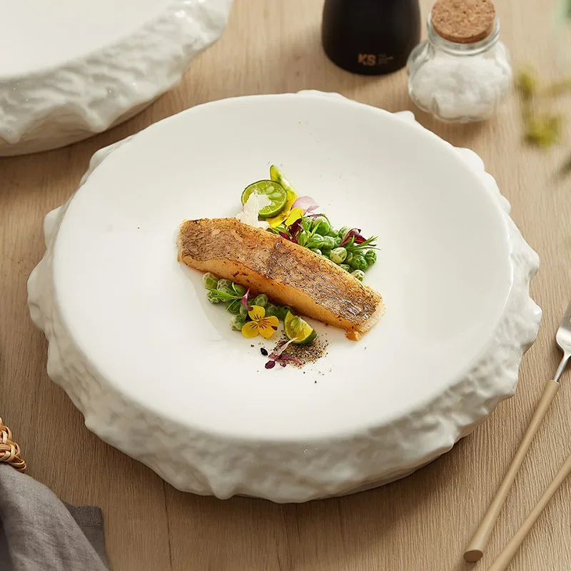 Rock Pattern Deep Household Ceramic Soup Bowl Creative Characteristic Hotel High-Grade Cold Dish Bowl Salad Bowl Swing Plate