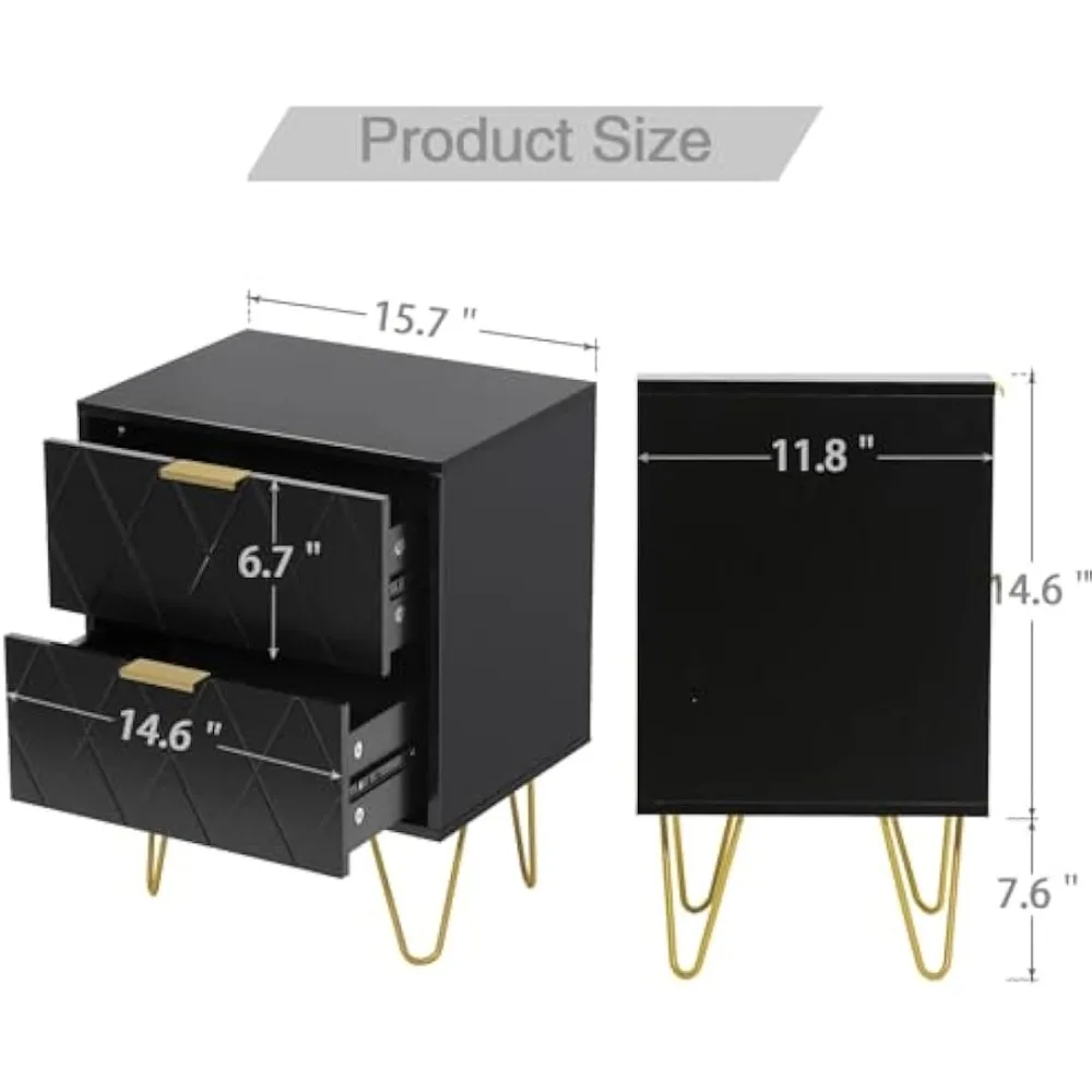 Set da letto nero in 3 pezzi con comodini e ampio comò