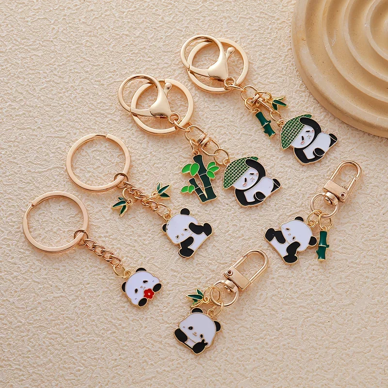 Cute Panda Flower Keychain Couple Pendant Bag Chinese Style Creative Handmade Keyring Gift Key Chains Bag Accessories Pendants