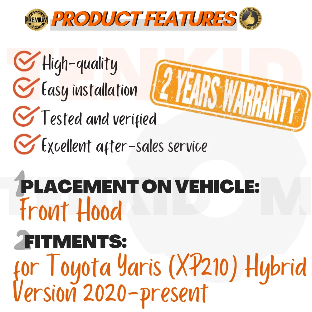 Front Hood Struts for Toyota Yaris (XP210) Hybrid Version 2020-present Shock Lift Supports Bonnet Gas Dampers Springs No-Drill