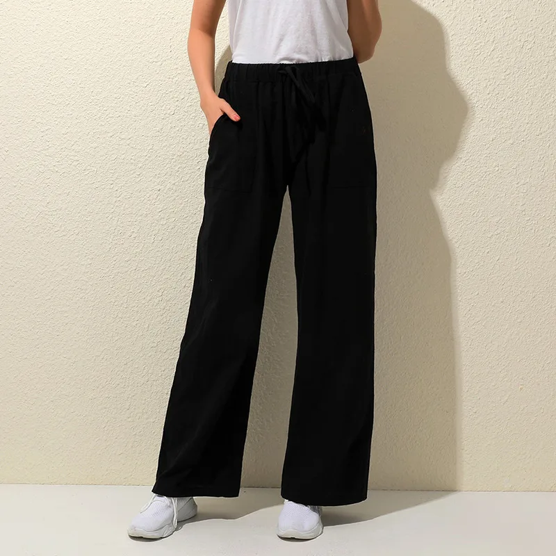 Pantalones bombachos de lino y algodón para mujer, pantalón holgado de cintura alta, informal, a la moda, para verano y otoño, 2023