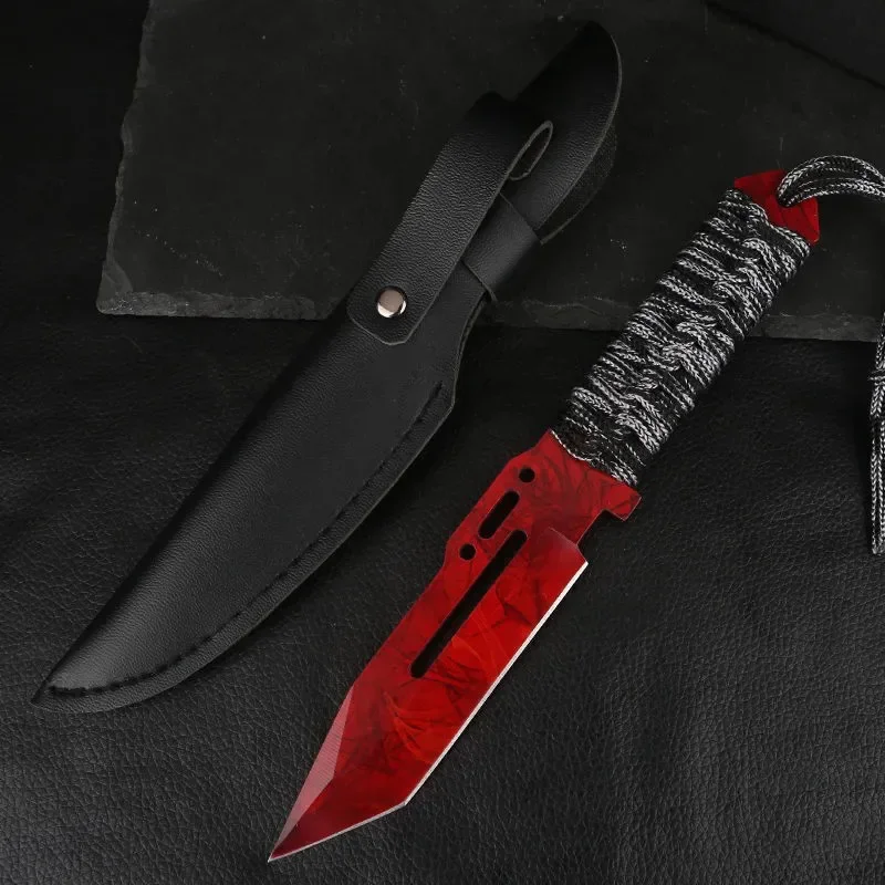 Steel Fixed Blade Hunting Knife CSGO Game Military Tactical Knives Outdoors Camping Knife for Fishing Leather Sheath for Men