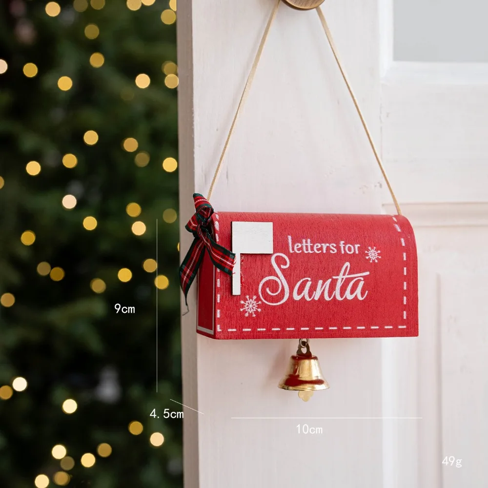 New Wooden Christmas Mailbox Ornament Red White DIY Decor Xmas Post Box Santa Mailbox Party Gift