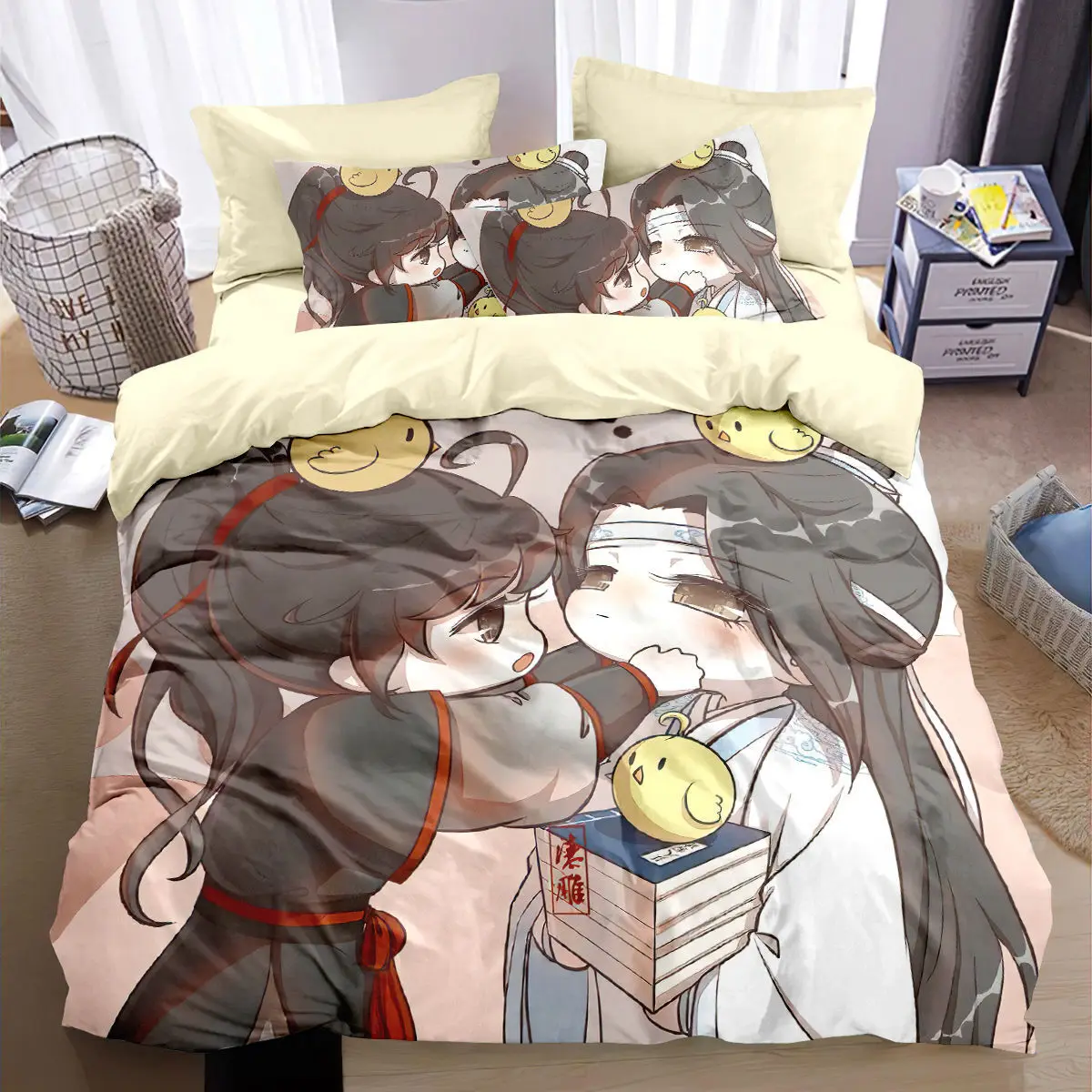 Demon founder pure cotton four piece set Blue Zhan Weiying cartoon anime student bedsheets Fitted sheet quilt cover three piece