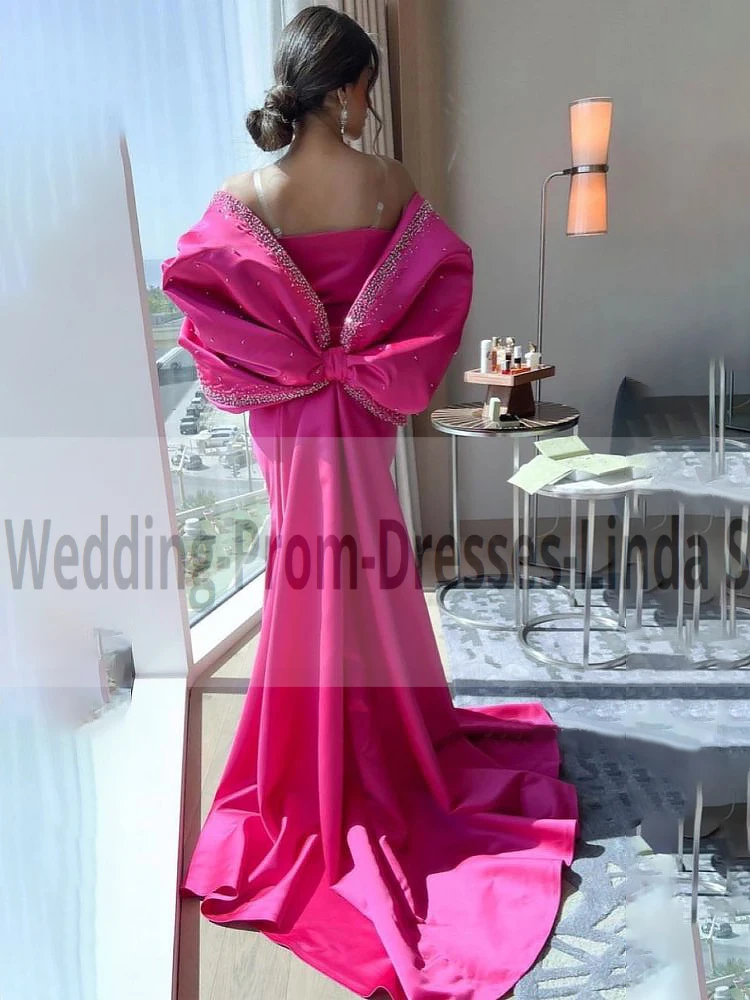 Luxury Hot Pink Women Formal Evening Dresses/Bridal Egagement Wedding Party Prom Gowns Matte Satin Mermaid/Turmpet Floor-Length