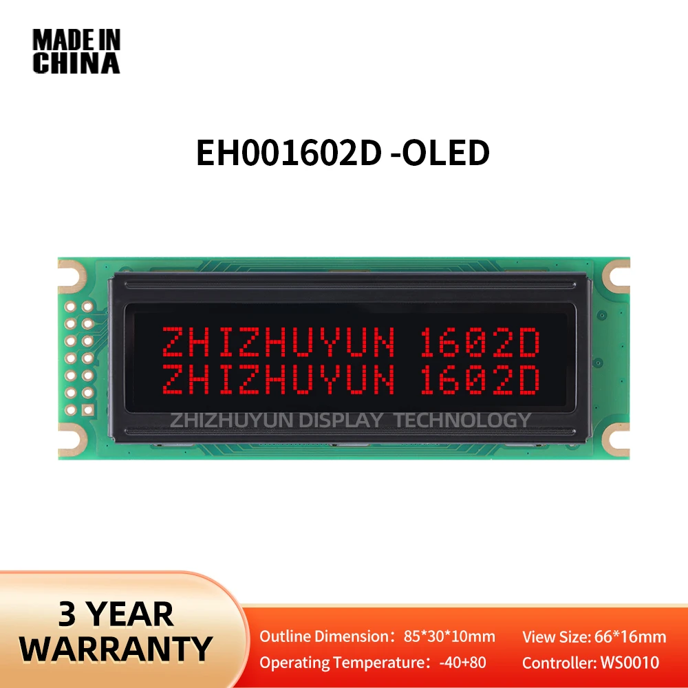 

Black Film Red Letter 16*2 Character LCD Module Built In WS0010 Working Temperature -40+80 EH001602D