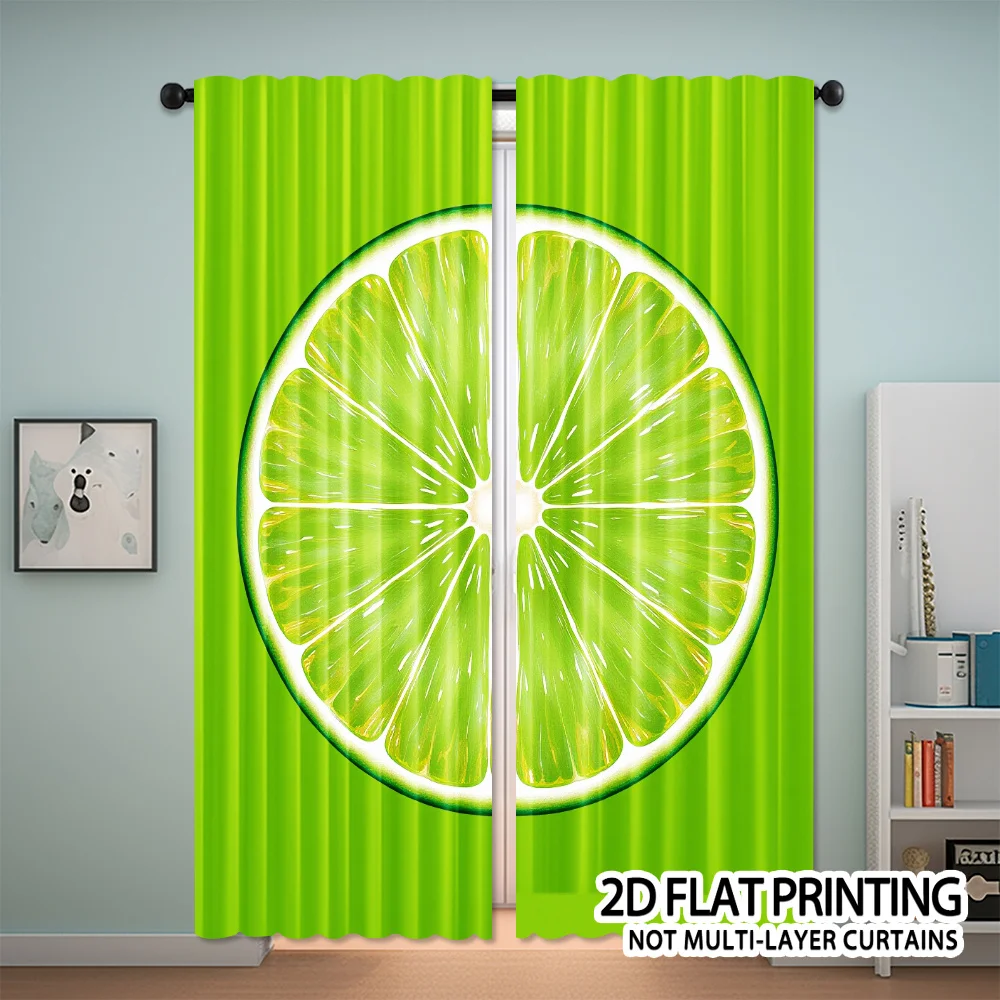 Fresh Lime Slice Curtain, Green Citrus Fruit Pattern Drape, Summer Tropical Kitchen Window Treatment for Home Decor Living