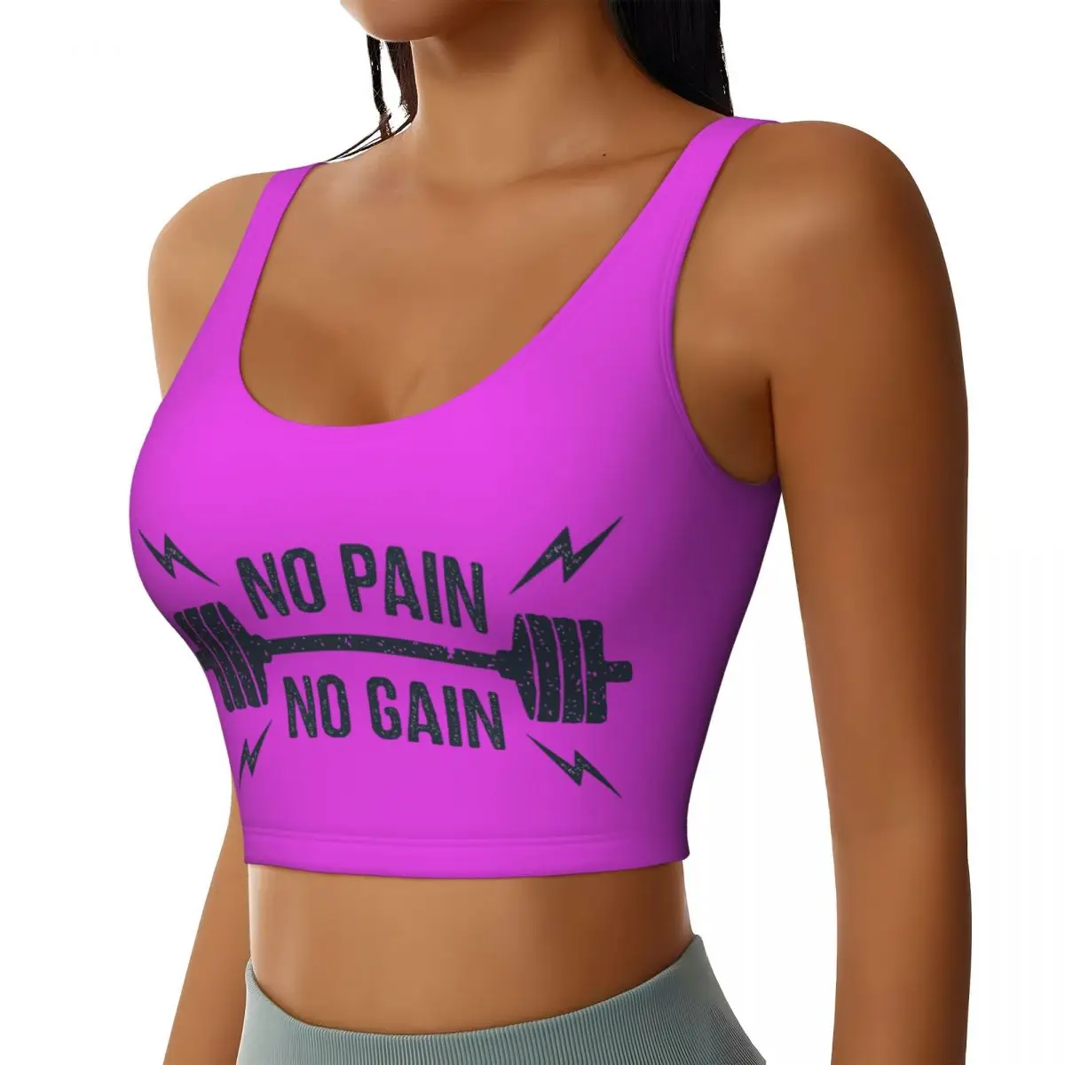 Custom No Pain No Gain Gym Motivational Quote High Impact Sports Bras for Bodybuilding Workout Workout Running Crop Tank Tops