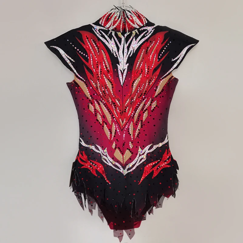 Kids Ice Skating Dress Girls Women Elegant Red Rhythmic Dress Competition rhinestone Leotard BDBD636