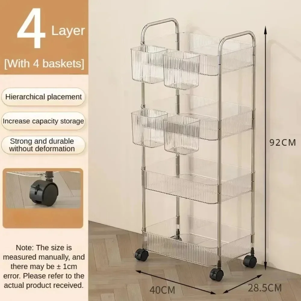 Storage rack kitchen bathroom roller trolley mobile storage bookshelf snack cosmetics