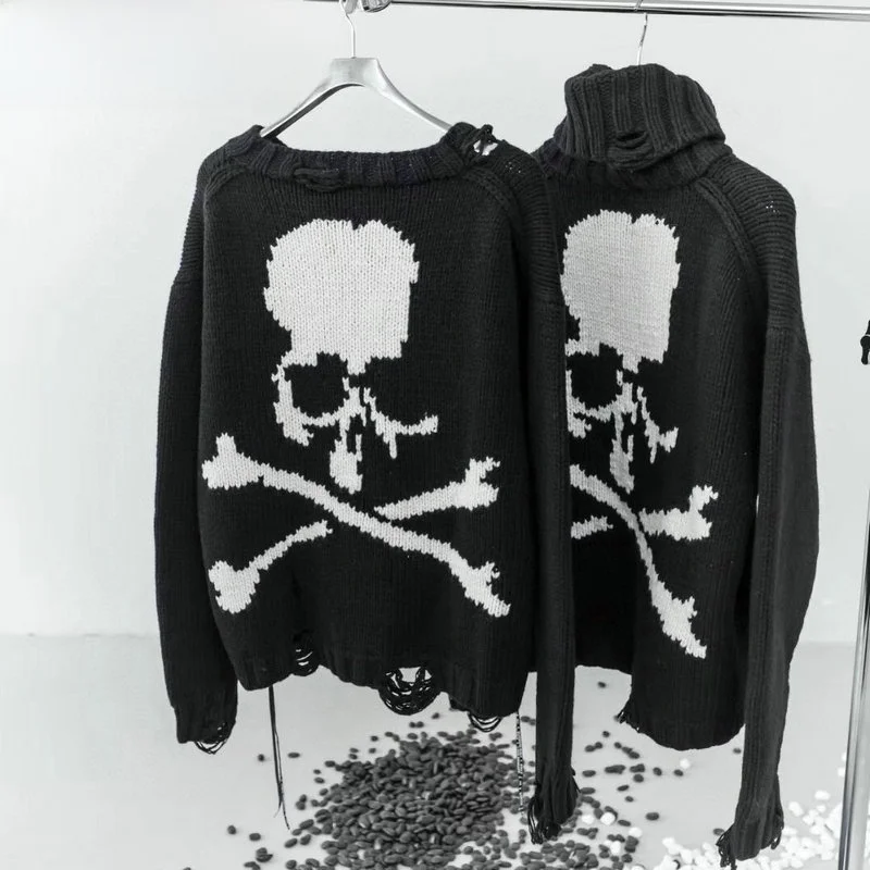 

Свободный вязаный свитер с длинными рукавами, вышивкой и круглым вырезом, в уличном стиле, осенний, в японском стиле High Street