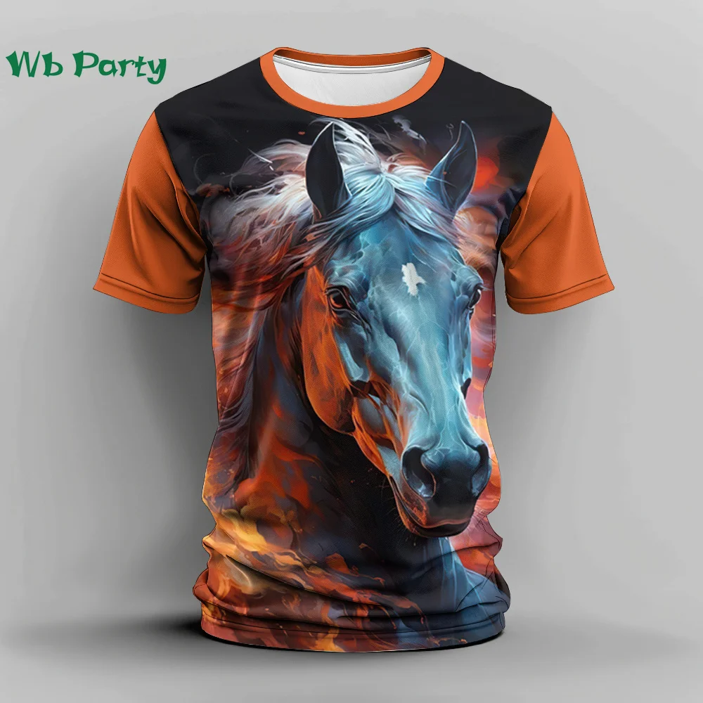 Horse Print Men's Clothing Casual O-Neck Short Sleeve Tee Oversized T-Shirt Animal Mens Clothing Fashion 3D Print T Shirt Men
