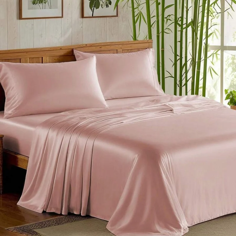 3/4Piece 100% Bamboo Fiber Lce Cooling Bed Sheet Set –Sateen Weave,Cooling& Lightweight Solid Bedding