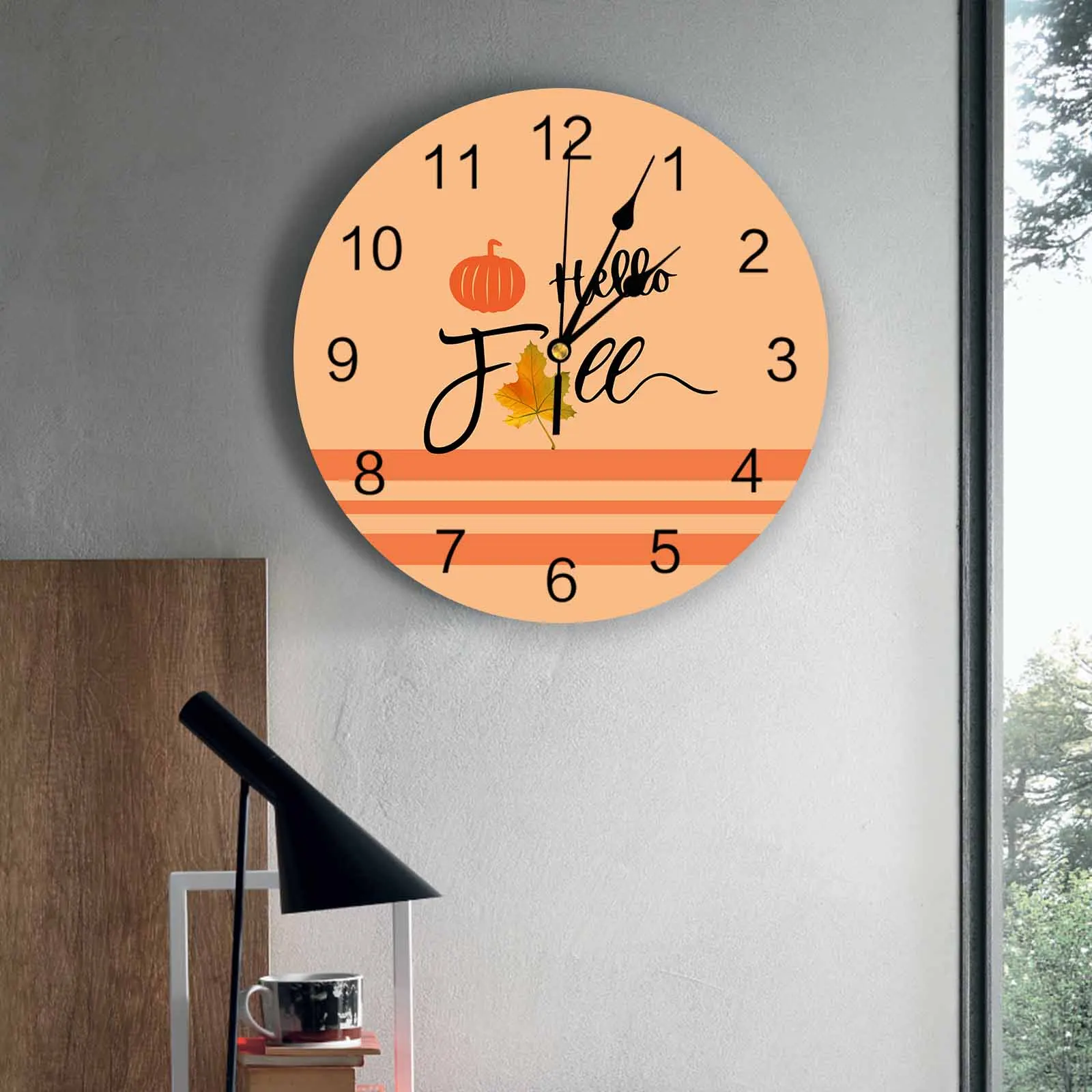 Pumpkin Maple Leaf Lines PVC Wall Clock Bedroom Decoration Wall Clock Modern Design Home Decore Wall Digital Clock