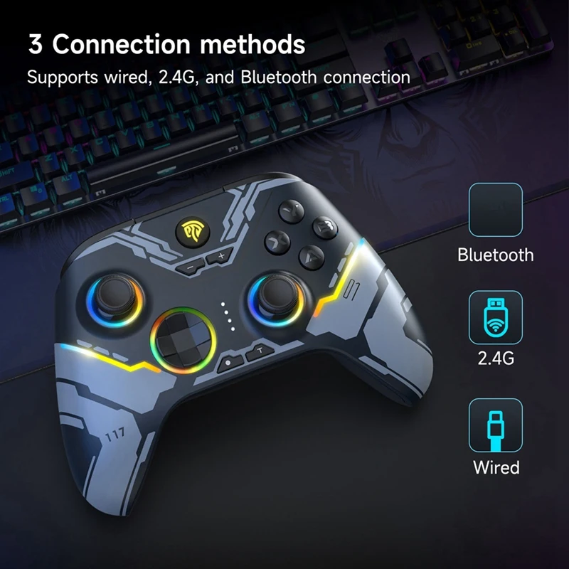 X15 Wireless Gamepad, PC Controller For PC Windows, Android/IOS Phone, Switch, RGB Light, Hall Joystick Gamepad Easy Install