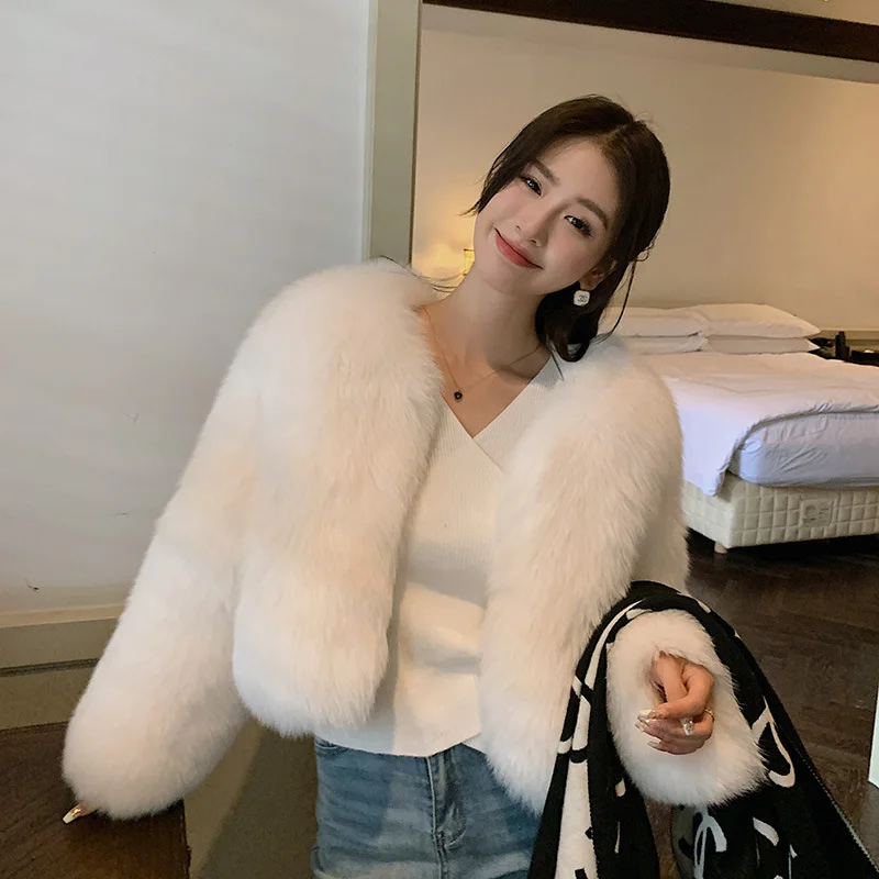 

High Quality Whole Leather Fox Fur and Grass Coat for Women's Short High Waisted Fur Coat