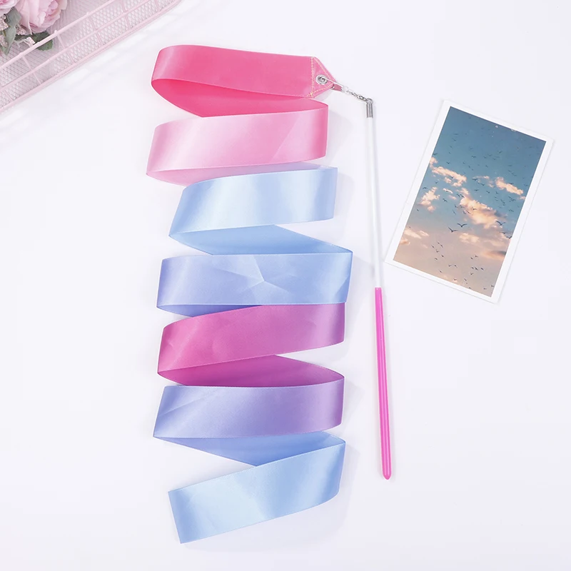 2M Dance Ribbons Rhythmic Girl Art Gymnastics Ballet Streamer Twirling Rod Rainbow Stick Sports Training Ribbon Dancer Wands