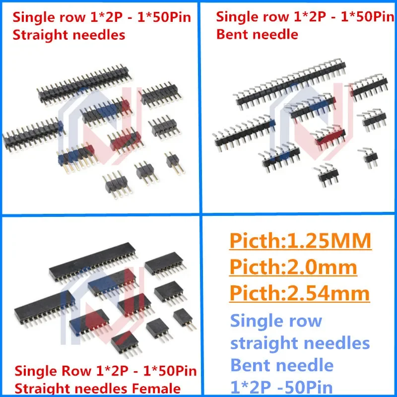 

10Pcs 1.27mm 2.0mm 2.54mm Pitch 1x2P -50Pin Single Row Male Female Pin Header PCB Board Connector 1.27 Pin header Socket SMD SMT