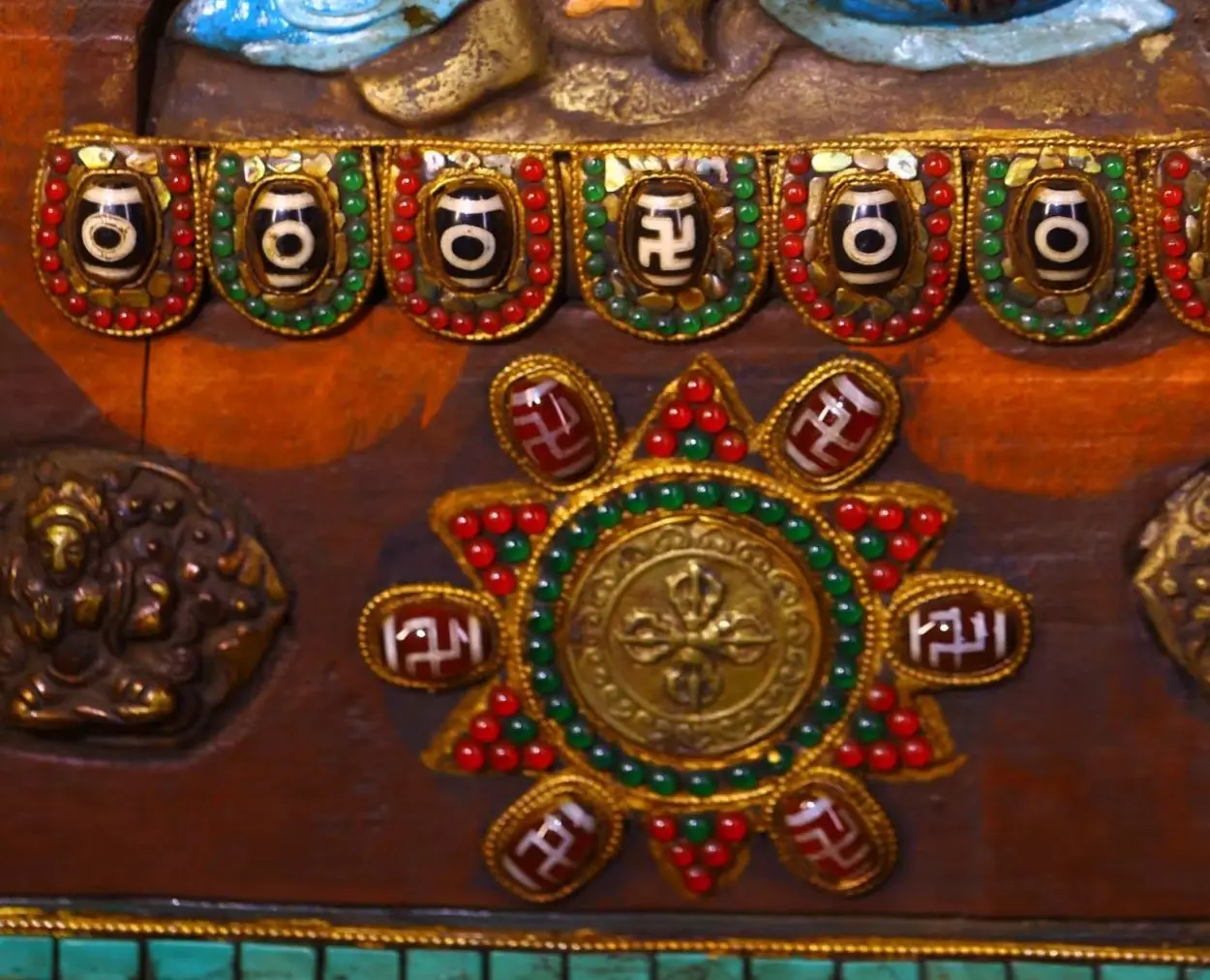 Collection Old Bodhi Root Mosaic Gem gZi Beads Turquoise Shiva Sitting Buddha Thangka Amulet Worship Hall