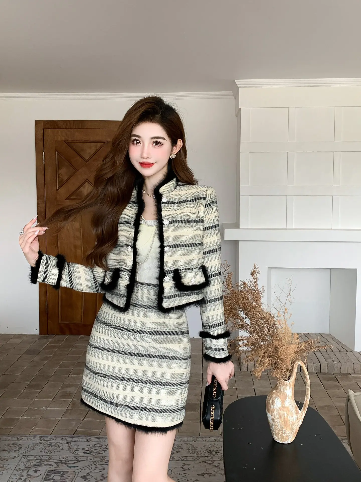 2023 Autumn Winter Fashion New Women's Clothing Mink Hair Suit 1102