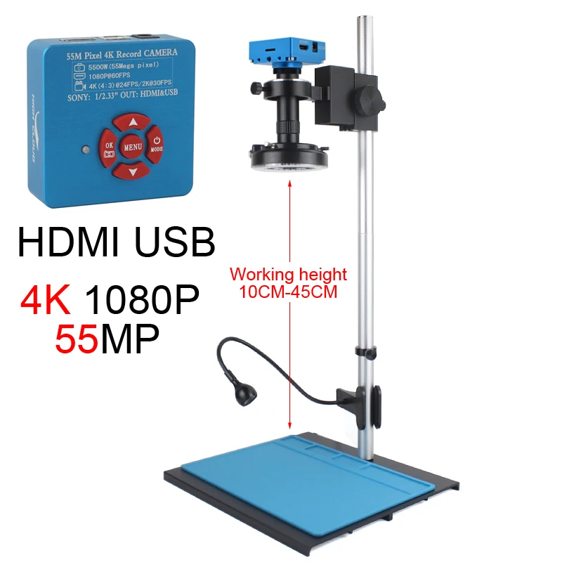 4K Feature HD Video Microscope 10X-30X Continuous zoom C-Mount Parfocal Lens Takes Video Pictures Measurement Cellphone Repair