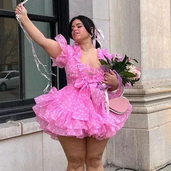 סרנדיפידטי וי-צוואר קצר שמלת מסיבת שרוול ארוך עם שמלת מיני באורך שכבתי קוקטייל בנות מתוק בנות