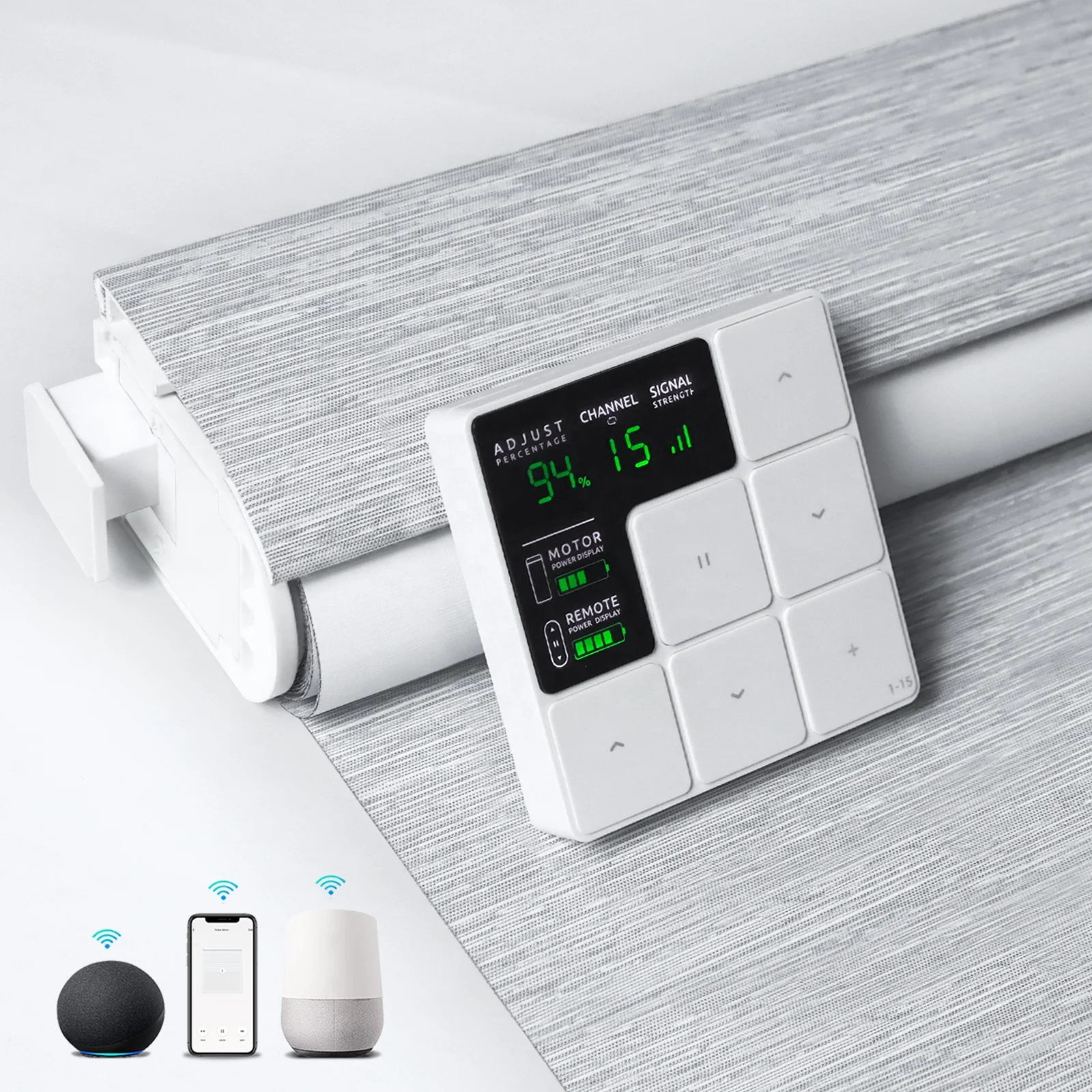 

izable：Modern No Drill Smart Blinds Motorized Battery Powered Remote Control Electric Window Roller Shades 100% Blackout W