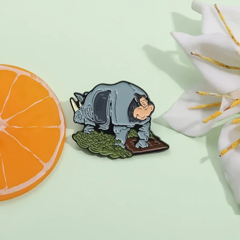 Comic Movie Characters Enamel Pins Custom Film Cartoon Animal Rhino Brooches Lapel Badges Animal Jewelry Gift for Friends