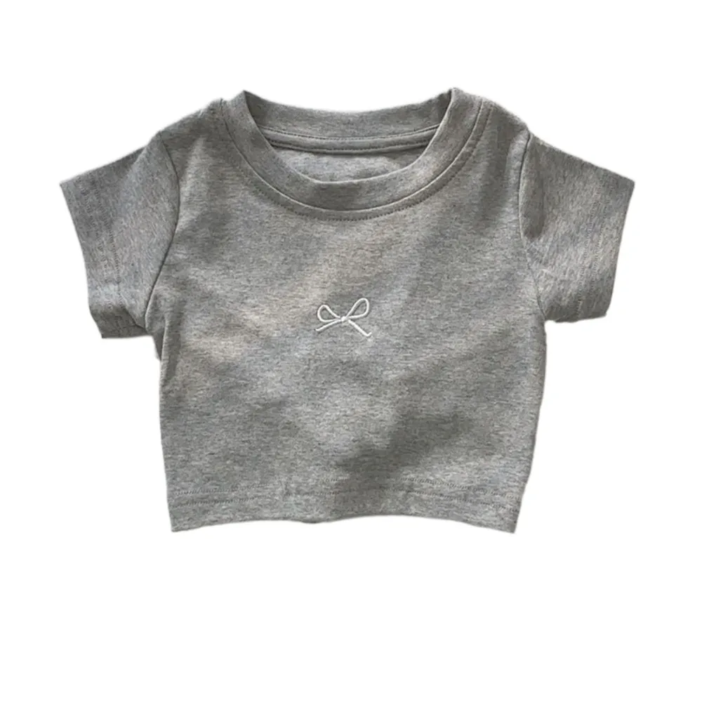 Fashion Lace Up Teens Bow T-shirts Korean Style Summer Slim Crop Top Short Sleeve Sweet Girl's Top Children