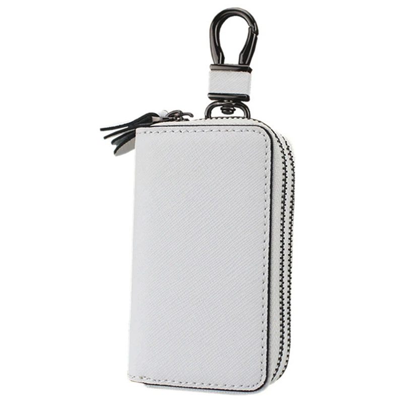 Cross Grain PU Leather Key Case Multifunctional Double-Layer Zipper Key Case Key