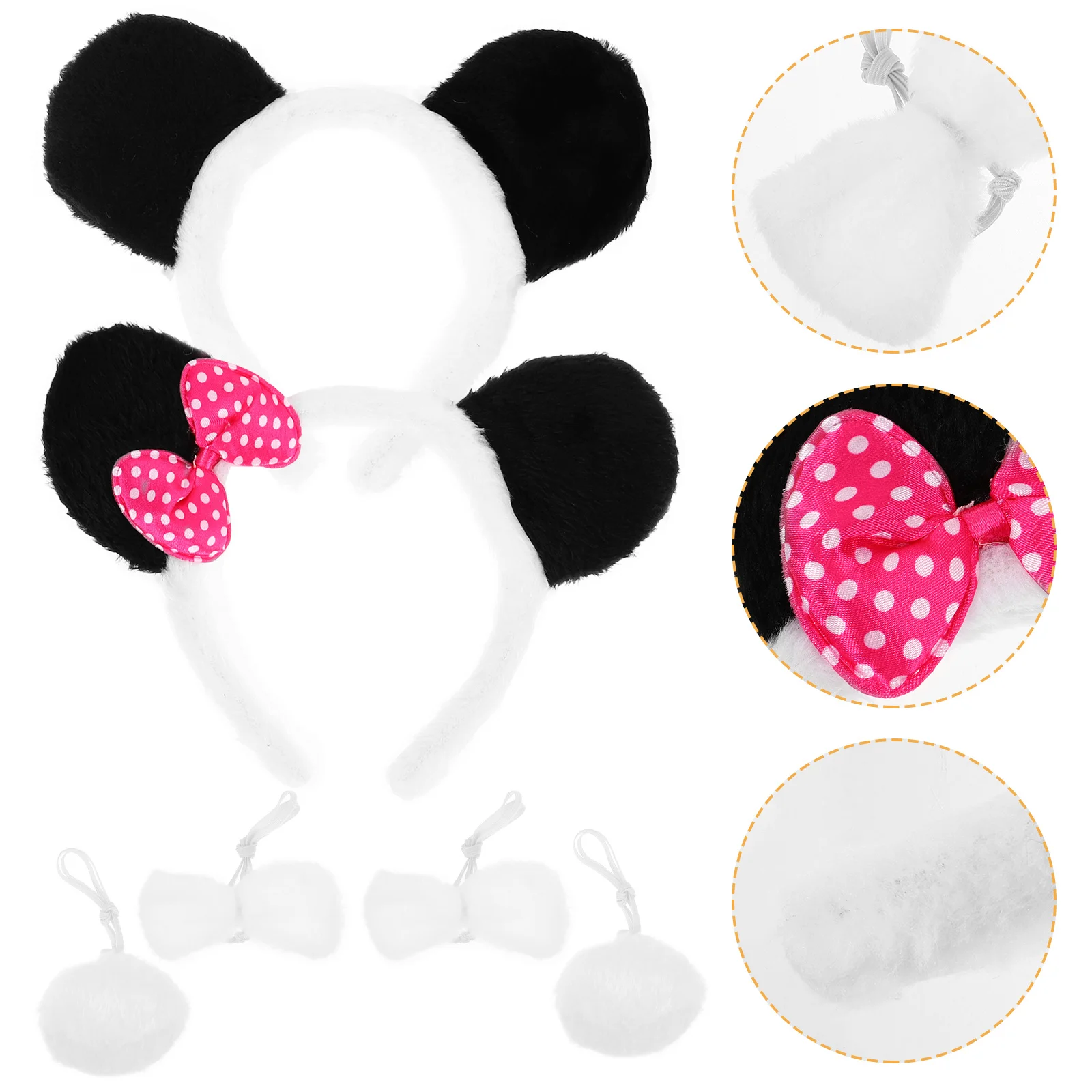 2 set di accessori per costumi da panda per donne, fasce, papillon, code, feste a tema, festival, divertimento di Halloween