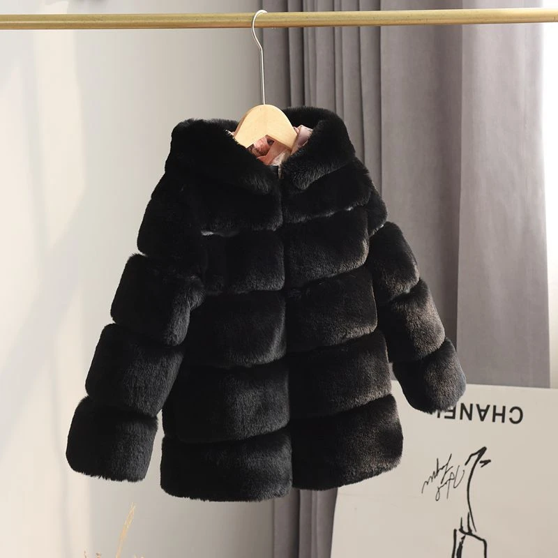 Kids Clothes Girls Fur Coats Winter Solid Faux Rabbit Fur Hooded Jacket for Babies Fashion Boy Thicken Warm Children's Clothing