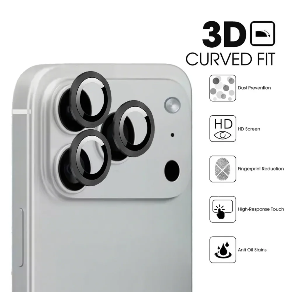 iPhone 17 Pro Max/Air 16 Pro用メタルリングカメラレンズプロテクター、背面レンズ強化ガラスカメラHD傷防止保護フィルム